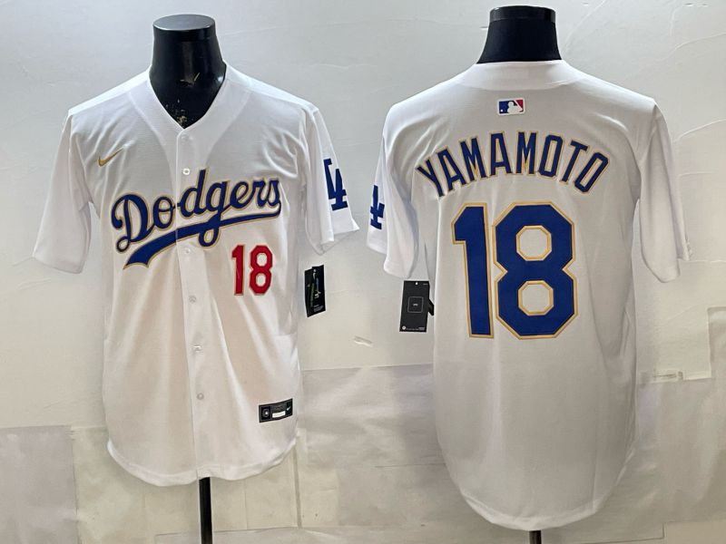 Men Los Angeles Dodgers #18 Yamamoto White blue Game 2026 Nike MLB Jersey 001